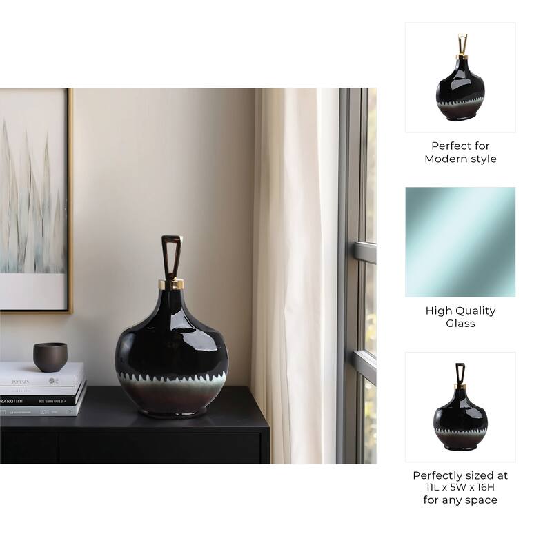 Glass Decorative Vase Modern Sculptural Metal Accent Artisan Details