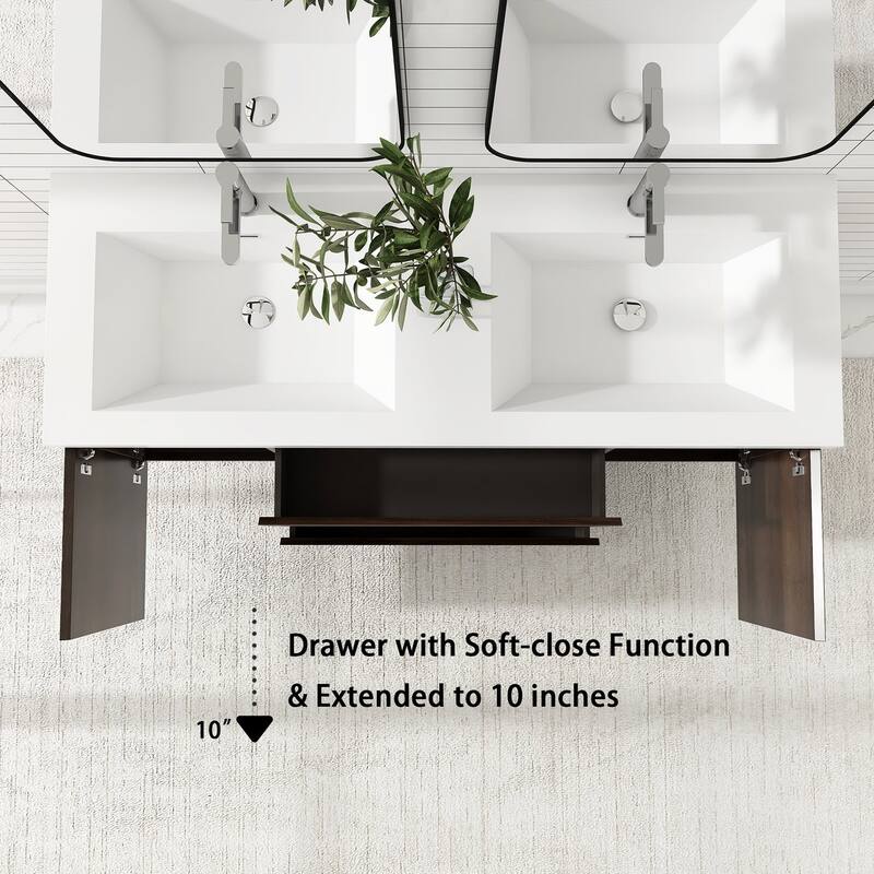 MDF Wall-Mounted Bathroom Vanity Set in Grey Oak with Integrated Culture Marble Sink