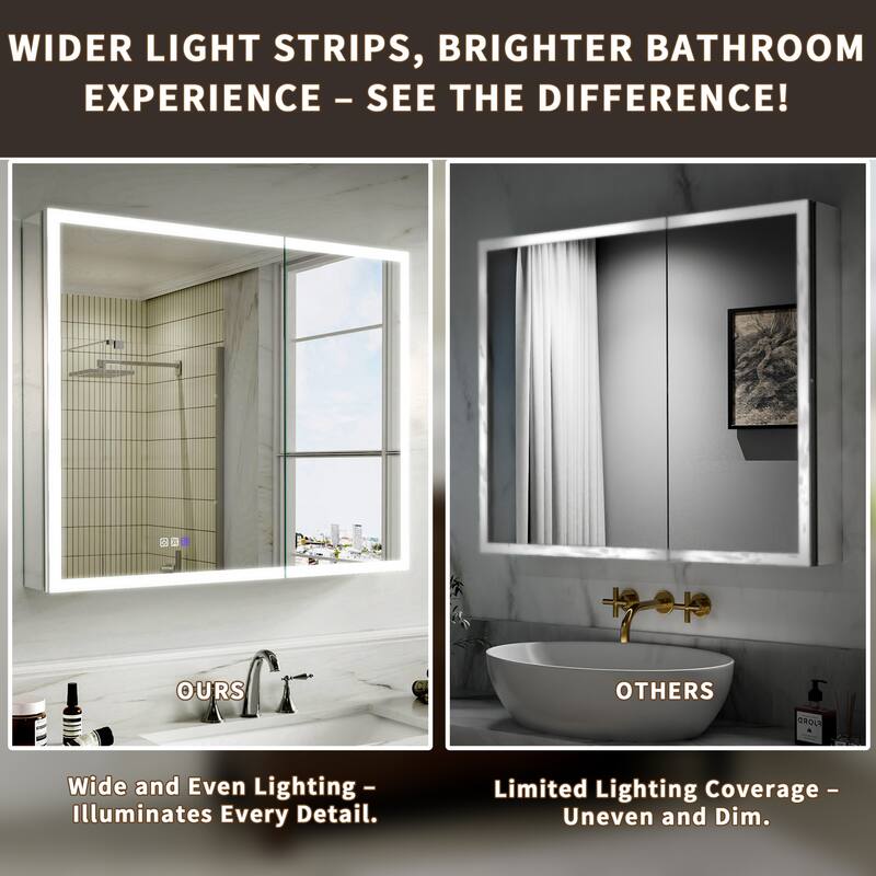 Modland 36"-48"W x 30"H LED Bathroom Medicine Cabinet Dimmable Anti-Fog,Recessed or Surface Mount