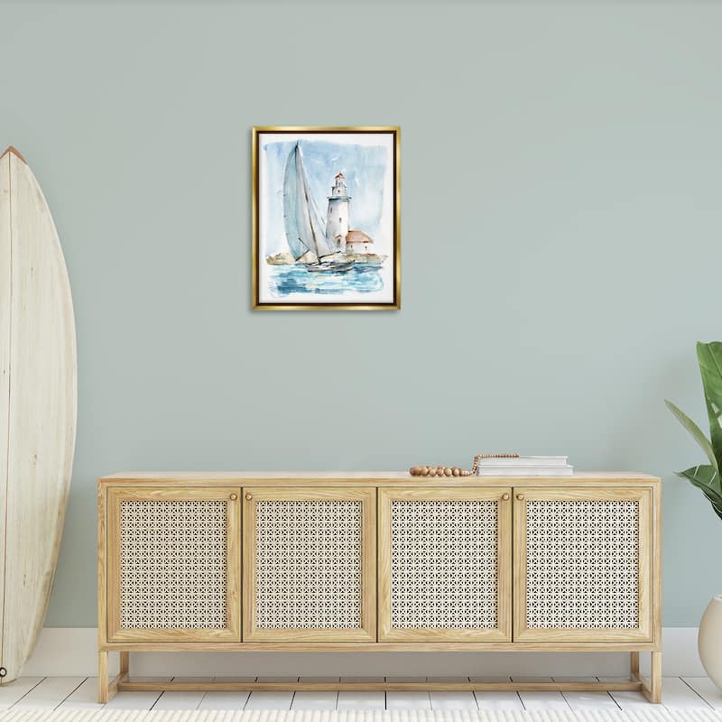Stupell Nautical Sailboat & Lighthouse Framed Floater Canvas Wall Art by Ethan Harper