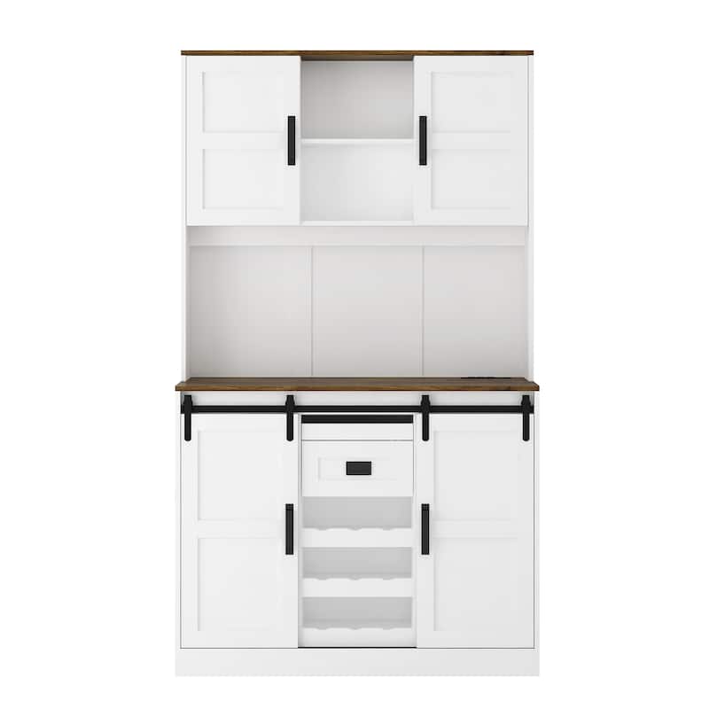 Kitchen Pantry Storage Cabinet Bar Cabinet White Sideboard wCharging Ports