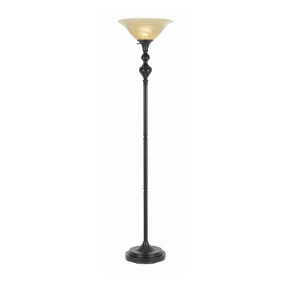 3 Way Glass Shade Torchiere Floor Lamp with Metal Pedestal Base, Black
