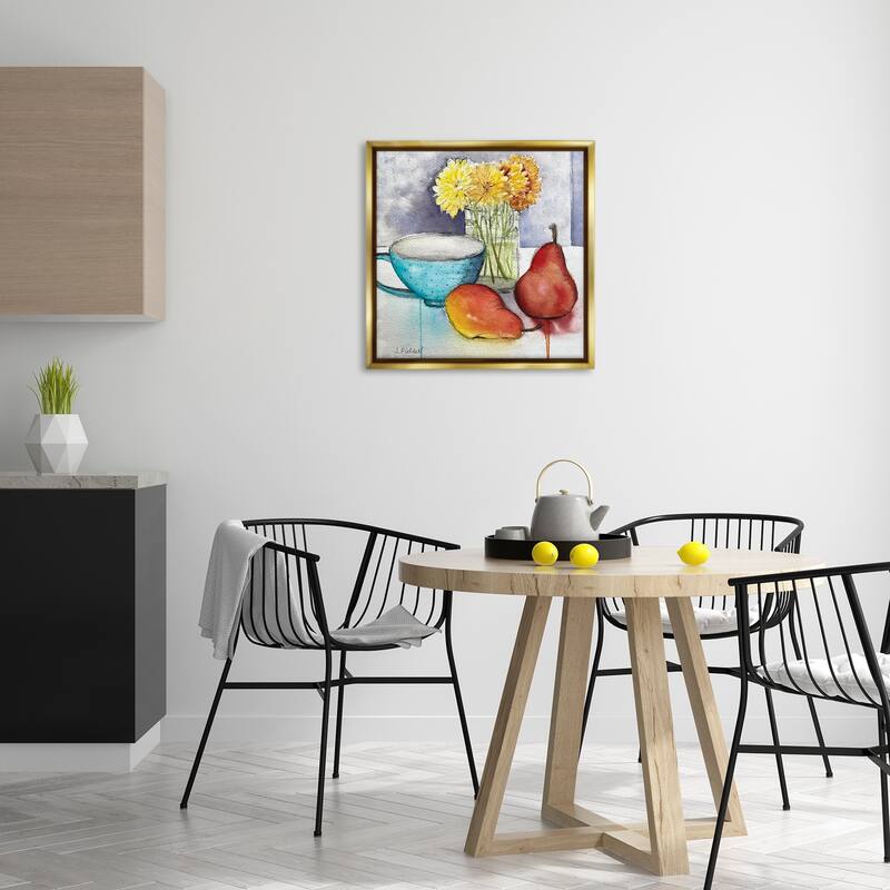 Stupell Modern Kitchen Teacup & Fruit Framed Floater Canvas Wall Art Design By Stephanie Fielden