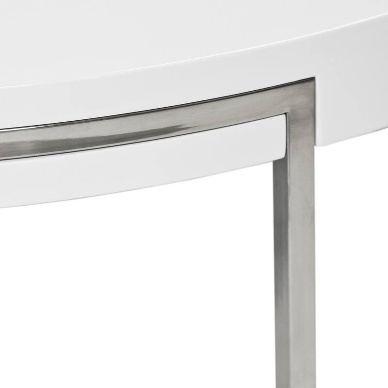 22 in. White and Chrome Round Wood End Table, Sturdy Build End Side Table for Living Rooms