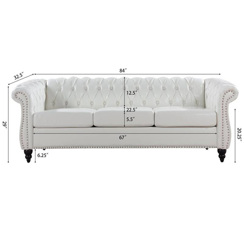 84.65" Rolled Arm Chesterfield 3 Seater Sofa