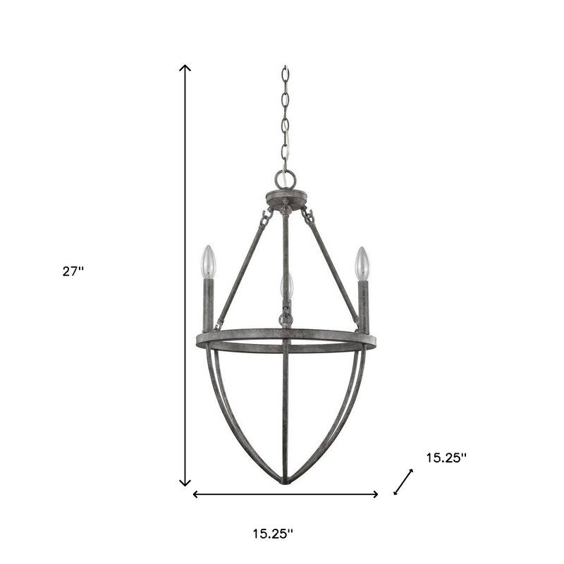HomeRoots Ash Gray Candle Style Three Light Metal Dimmable Chandelier - 15.25' X '27' X '15.25