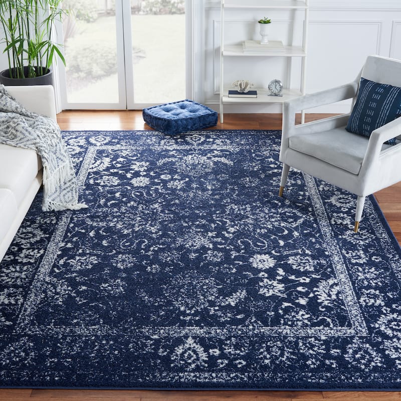 SAFAVIEH Adirondack Dakota Rustic Shabby Chic Distressed Rug - 6'7" Square - Navy/Ivory - Square
