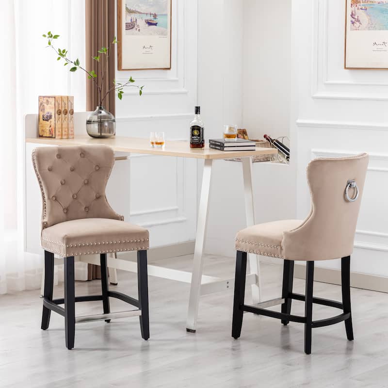 Carter 24" Wingback Tufted Nailhead Counter Stool (Set of 2)