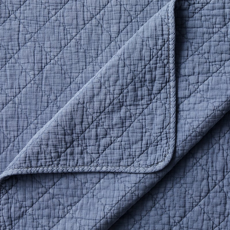 HiEnd Accents Stonewashed Cotton Gauze Traditional Style Solid Color Diamond Stitch 3 Piece Quilt Set