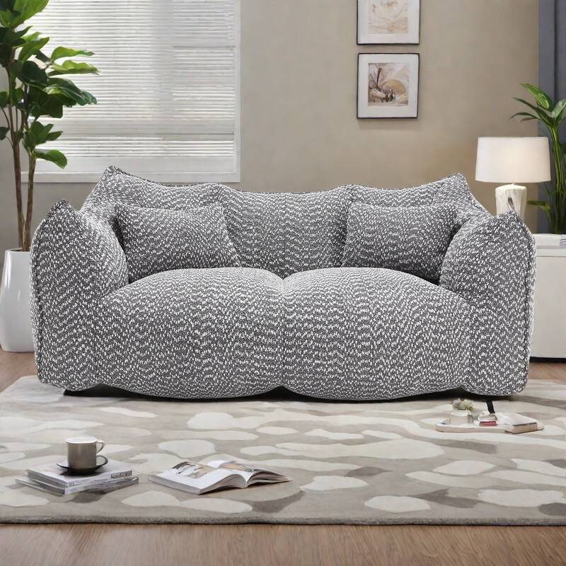 73.2" Chenille Oversized Beanbag Sofa Chair with High-Resilience Foam, Armrests and Handles - Grey