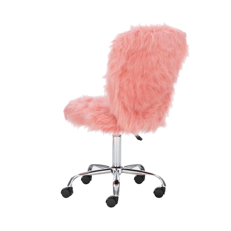 Faux Flokati Blush Adjustable Rolling Chair - 41.25" - Pink and Silver