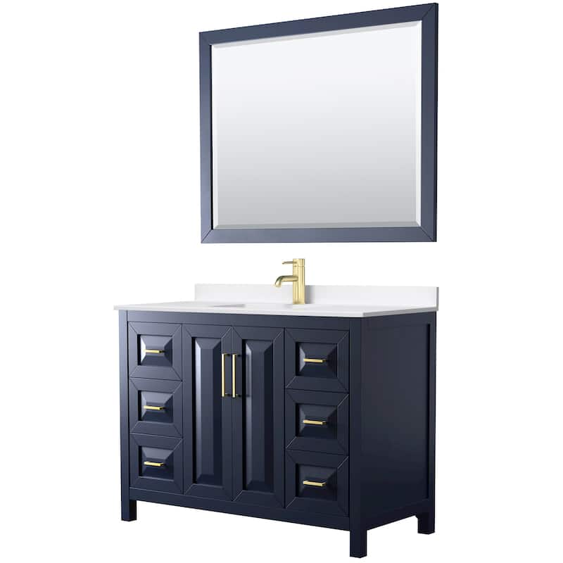 Wyndham Collection WCV252548S-QTZ-UNSM46 Daria 48" Free Standing - Dark Blue / White Quartz Top / Brushed Gold
