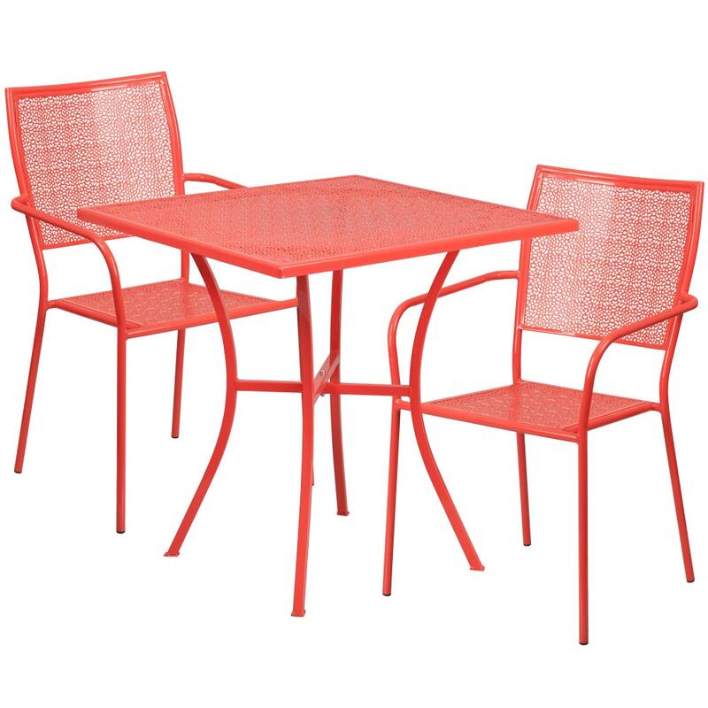 28'' Square Indoor-Outdoor Steel Patio Table Set with 2 Square Back Chairs