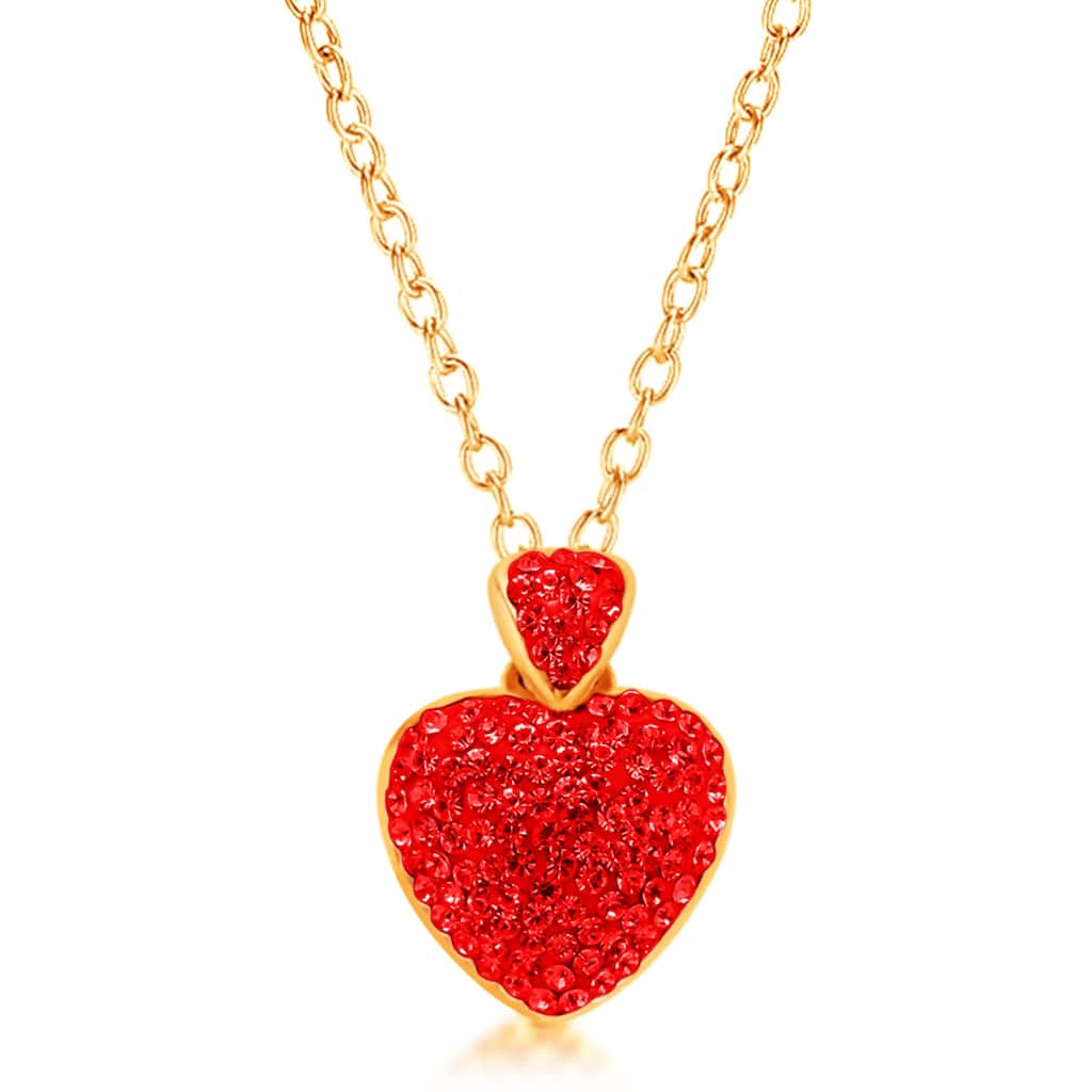 Heart Red Crystal Yellow Gold Brass Plating Hypoallergenic Kids Necklace