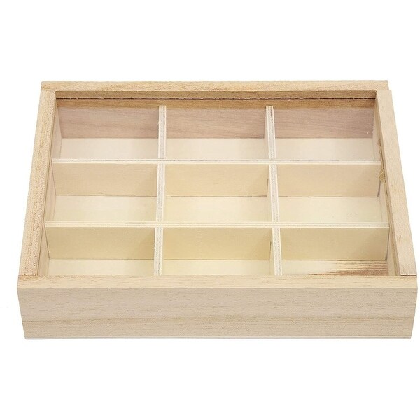 2 Pack Wooden Storage Tray Box with Lid 9 Compartments Storage Organizer for Jewelry 6.75 x 5.1 Inches