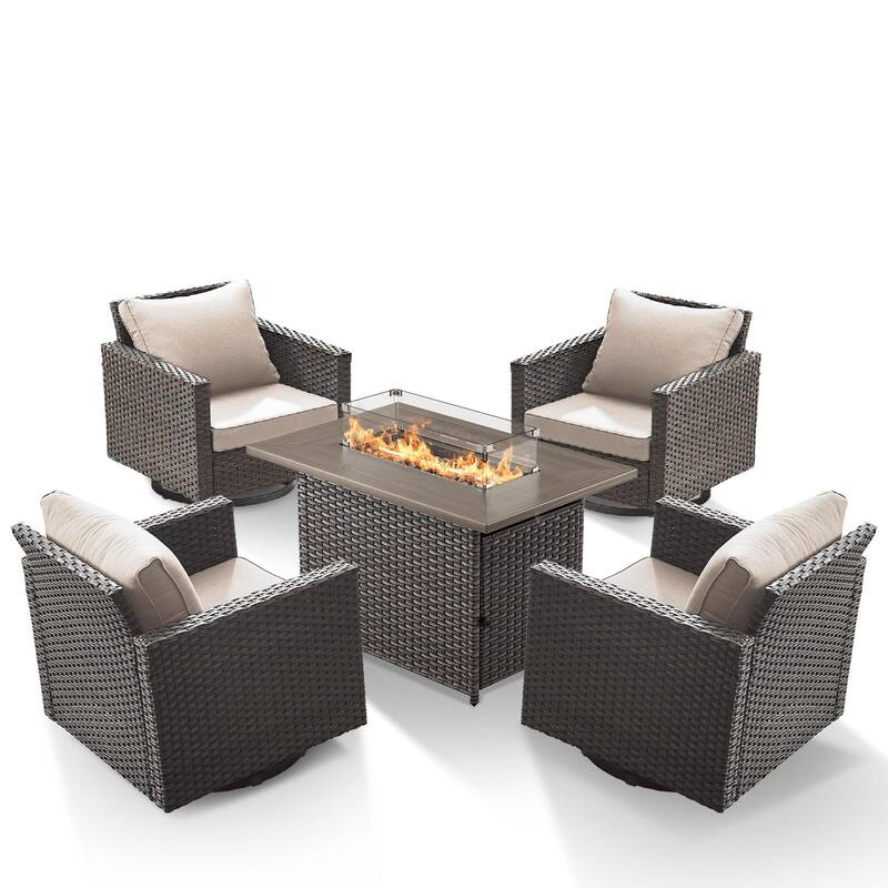 4 Pieces Swivel Chair with Fire Pit Table