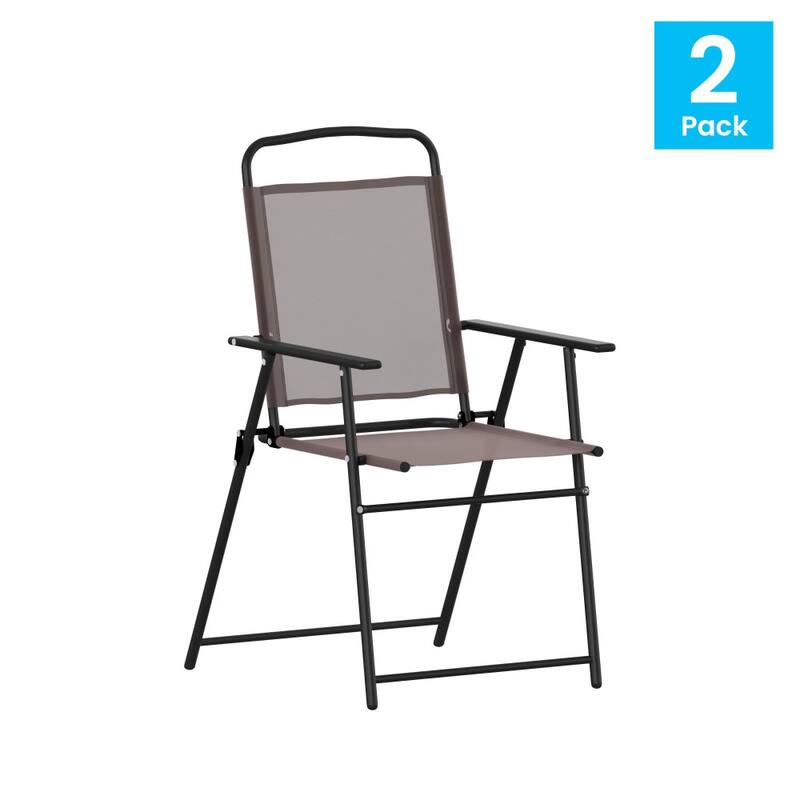 Set of 2 All-Weather Textilene Patio Sling Chairs with Armrests