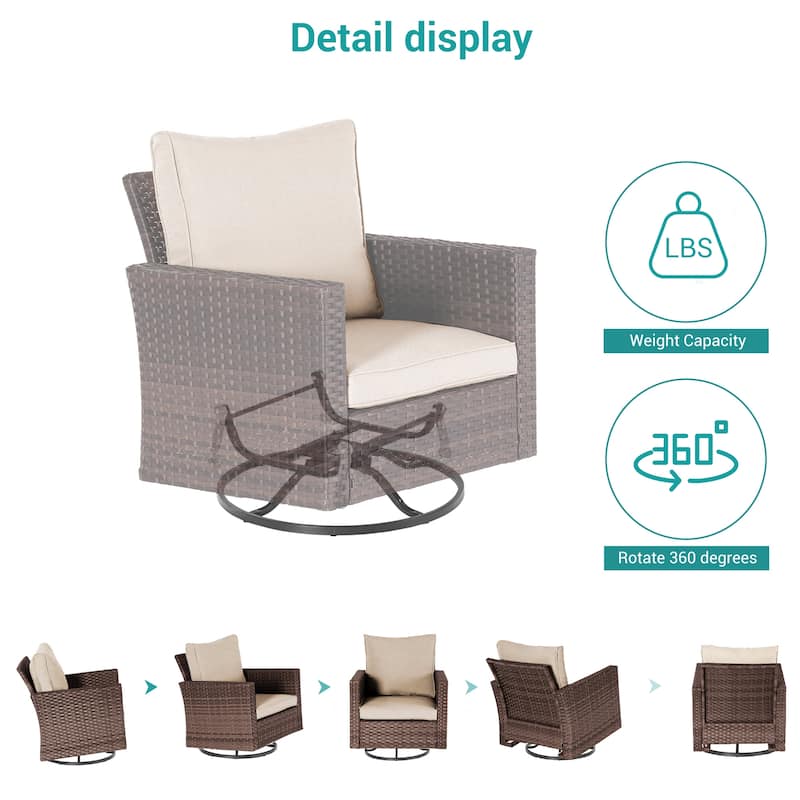 BONOSUKI 5-Piece Outdoor Brown/Gray PE Wicker Patio Conversation Sets, Swivel Rocking Sofa Set with Cushions and Ottomans