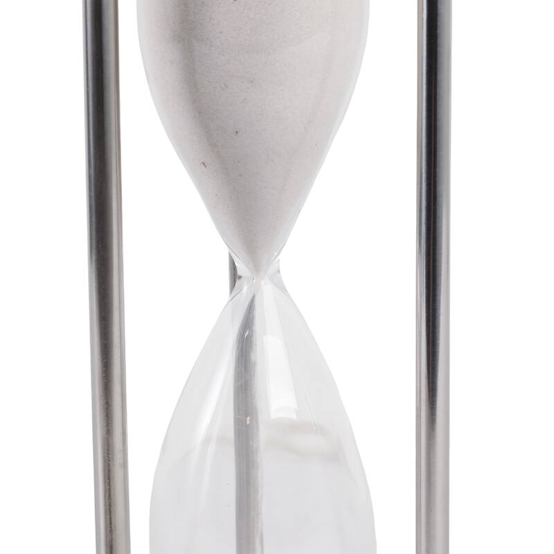 Metal Glass Decorarive Hourglass Object Metallic Finish - 11" Silver - 4" x 4" x 11"