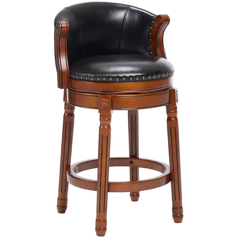 Cow top Leather Wooden Bar Stools, 360 Degree Swivel Bar Chair with Backs, Bar height Couner Height Barstools (1pc)
