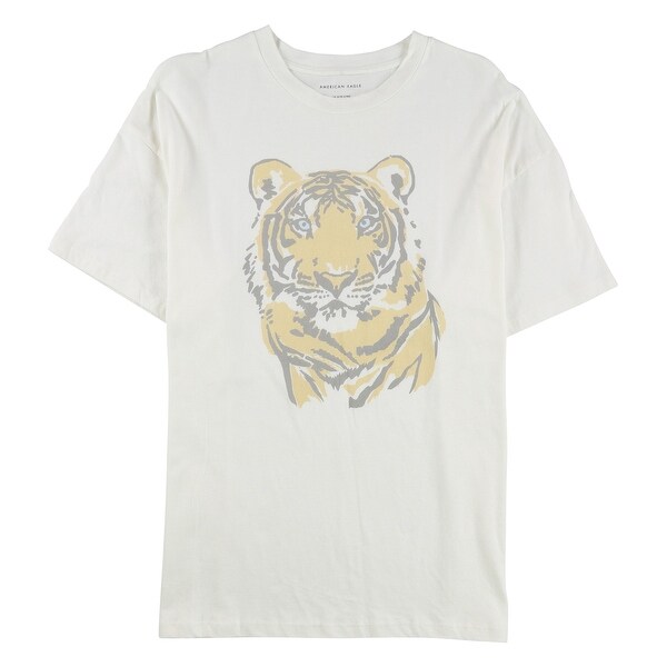 American Eagle Mens Tiger Graphic T-Shirt, Off-White, Medium - Bed