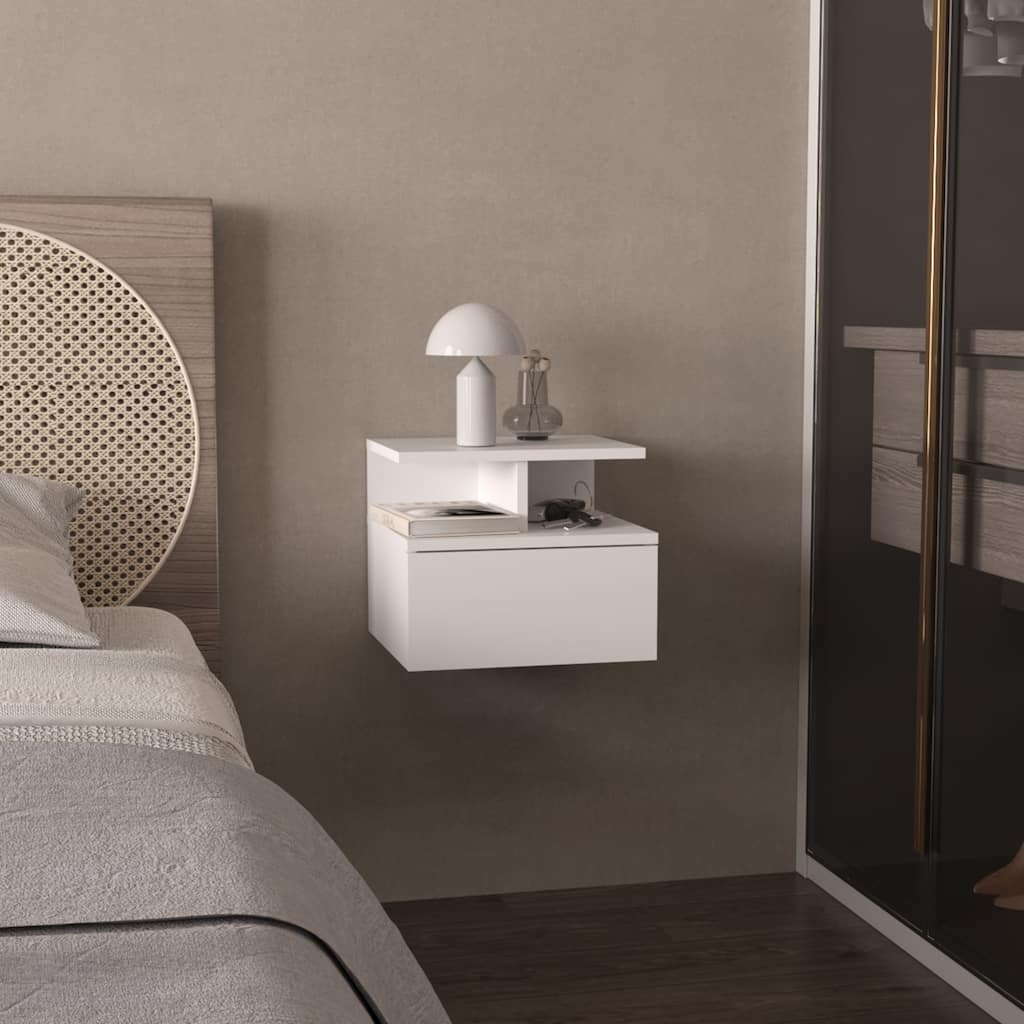 Wall-Mounted 1-Drawer Nightstand with 2-Tier Shelf