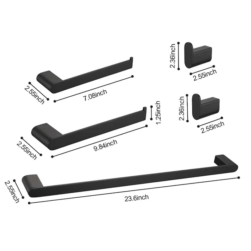 Wall Mount 5 Piece Bathroom Hardware Set Matte Black Bathroom Accessories Set Stainless Steel Towel Holder Bar Set