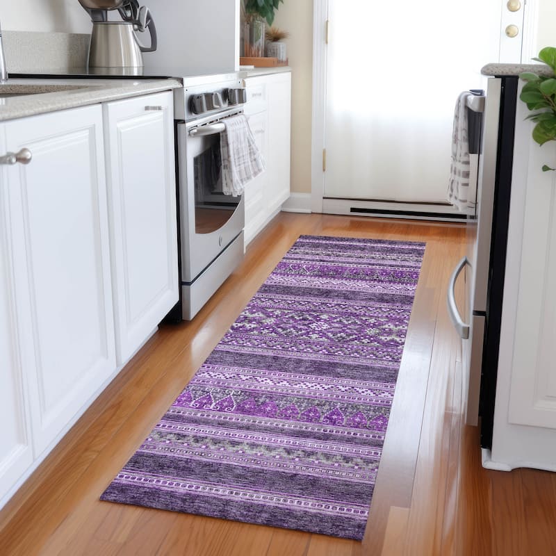 Machine Washable Indoor/ Outdoor Chantille Boho Tribal Rug - Purple - 2'3" x 7'6"