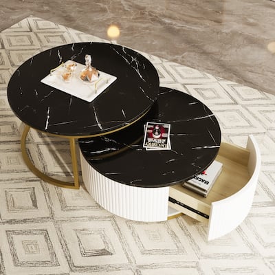 Round Coffee Table with Drawer and MDF Top