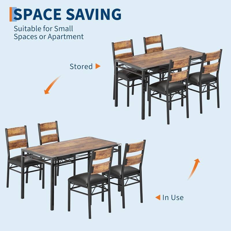 Dining Table Set, Wood Kitchen Table with Upholstered Chairs