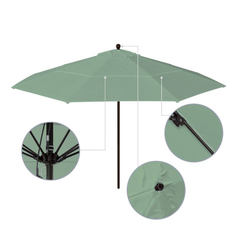 California Umbrella 11' Venture Series Patio Umbrella, Bronze Aluminum Pole Fiberglass Ribs Pulley Lift, Pacifica Pacific Blue