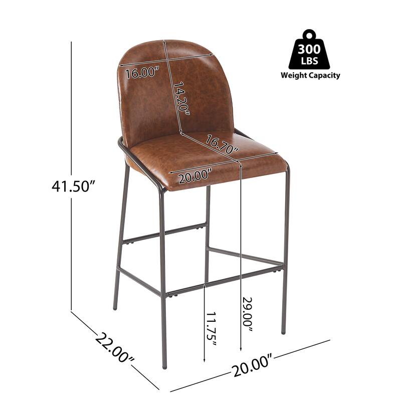 Upholstered Bar Stool Side Chair Set of 2 - Brown