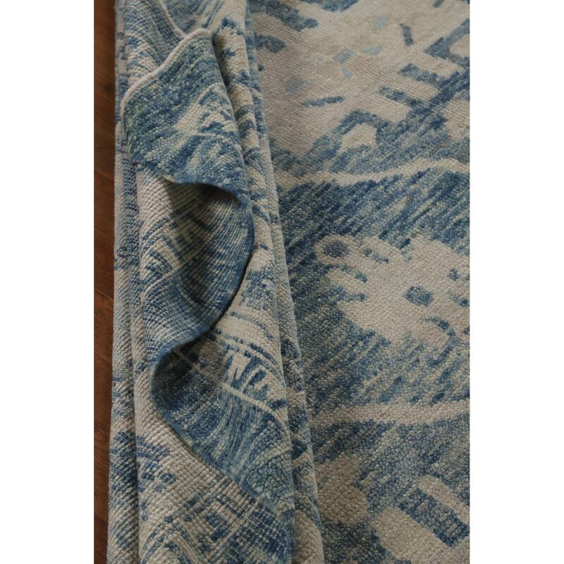 Hand Knotted Oriental 100% Wool Carpet Transitional All-Over Navy Blue & Blues Oushak Area Rug - 12' 7'' X 9' 5''