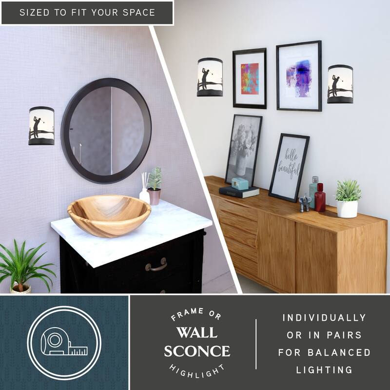Links 1-Light 8 in. Black Indoor-Outdoor Golfer Flush Mount Wall Sconce, Glass Shade, Dimmable, Wall Sconce Fixture
