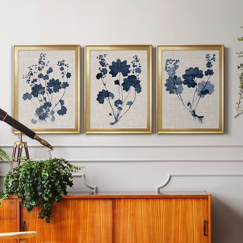 Navy & Linen Leaves II Premium Framed Canvas - Ready to Hang - Multi-Color