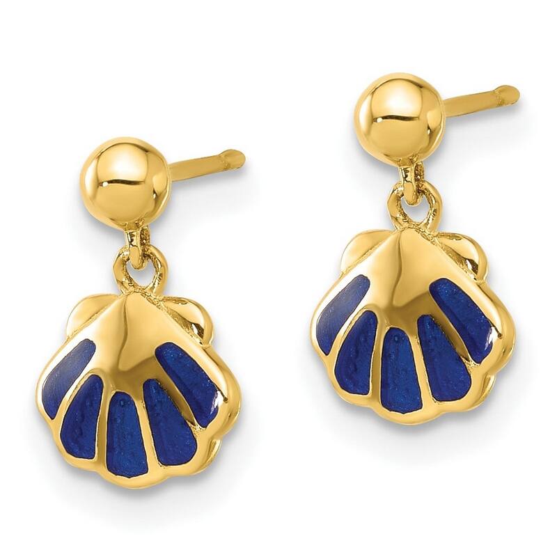 Curata 14k Yellow Gold Polished Blue Enameled Shell Post Guardian Angel Earrings - 11.3x8mm