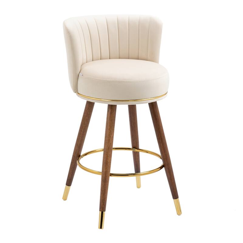Bar Stools Set of 2, Swivel Barstools with Wood Legs and Footrest, Upholstered Kitchen Stool Island with Backs