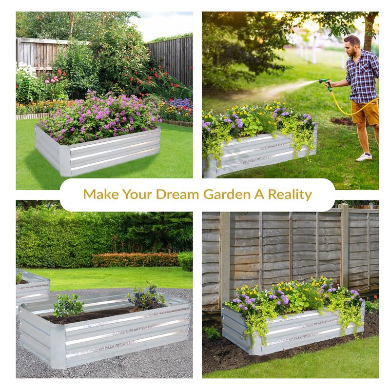 Sunnydaze Galvanized Steel Raised Garden Bed - 4' x 2' Rectangle