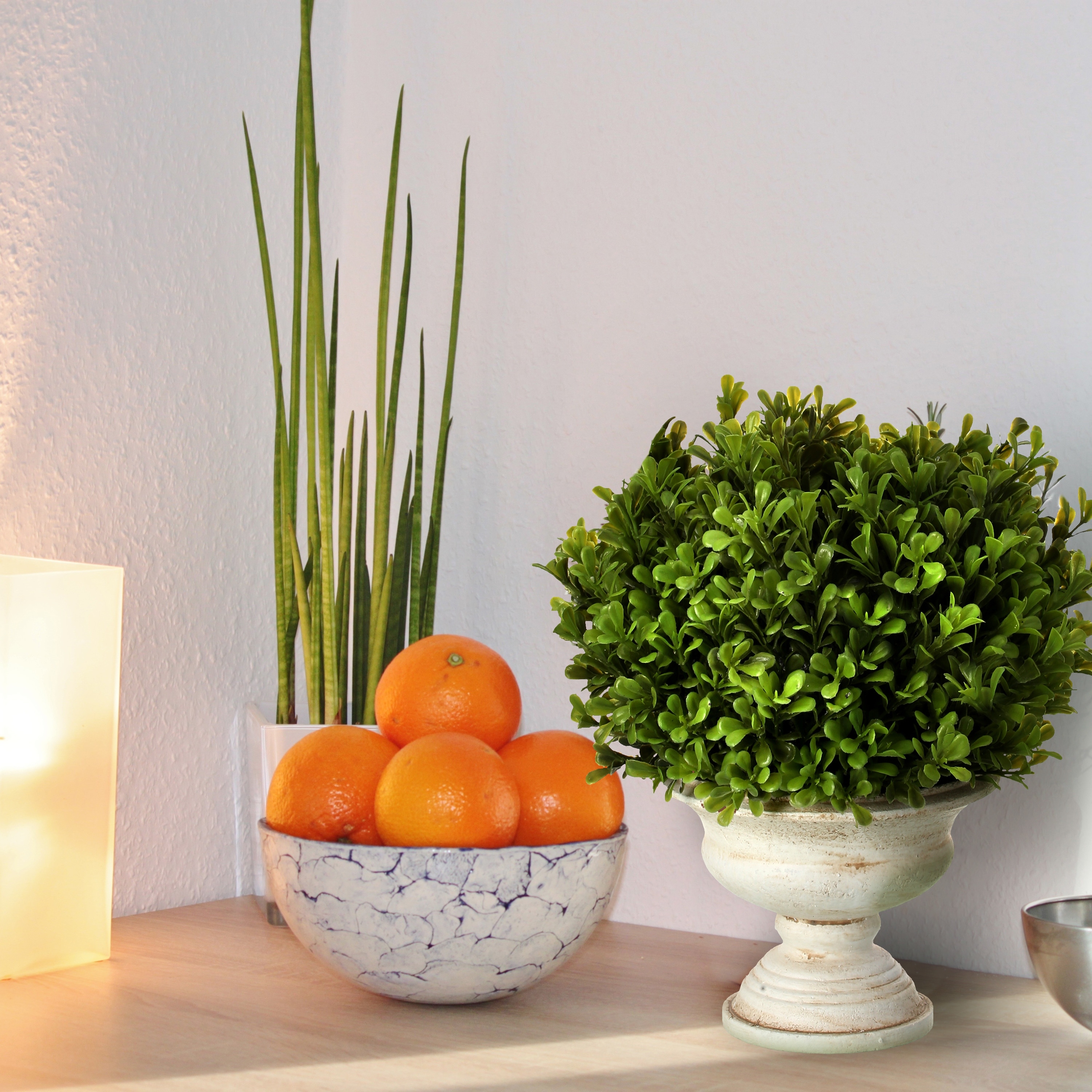 Plastic Potted Spring Boxwood Ball In Urn 11"
