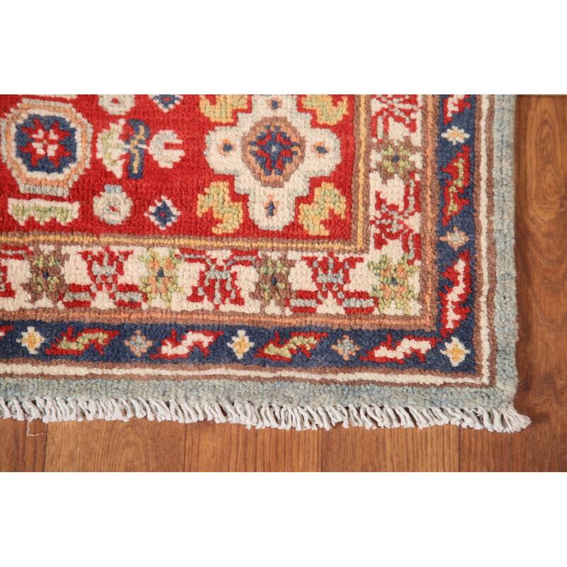Geometric Kazak Area Rug Handmade Wool Carpet - 4'10" x 6'11"