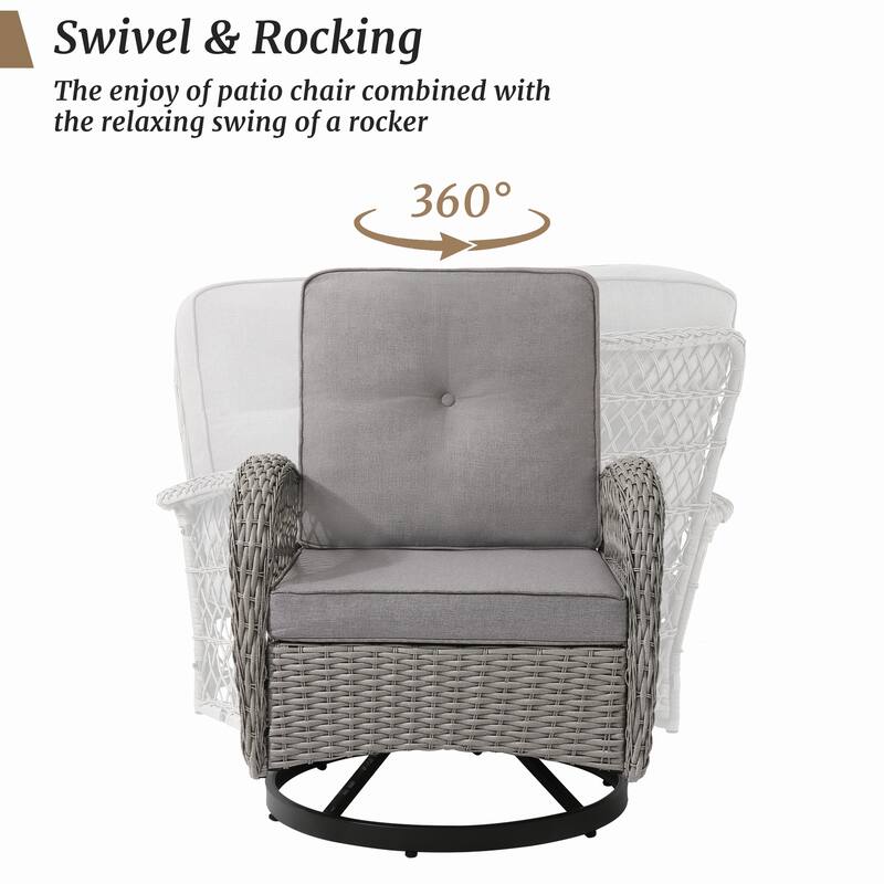 COZYMAN Outdoor Patio 3-Piece Wicker Conversation Set Swivel Rocking Chat Chairs
