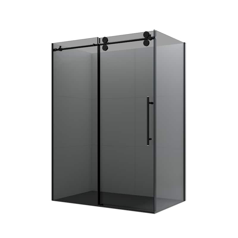 Echarri Rectangle Sliding Frameless Shower Enclosure with Tinted Glass - 56" W x 78" H - Matte Black