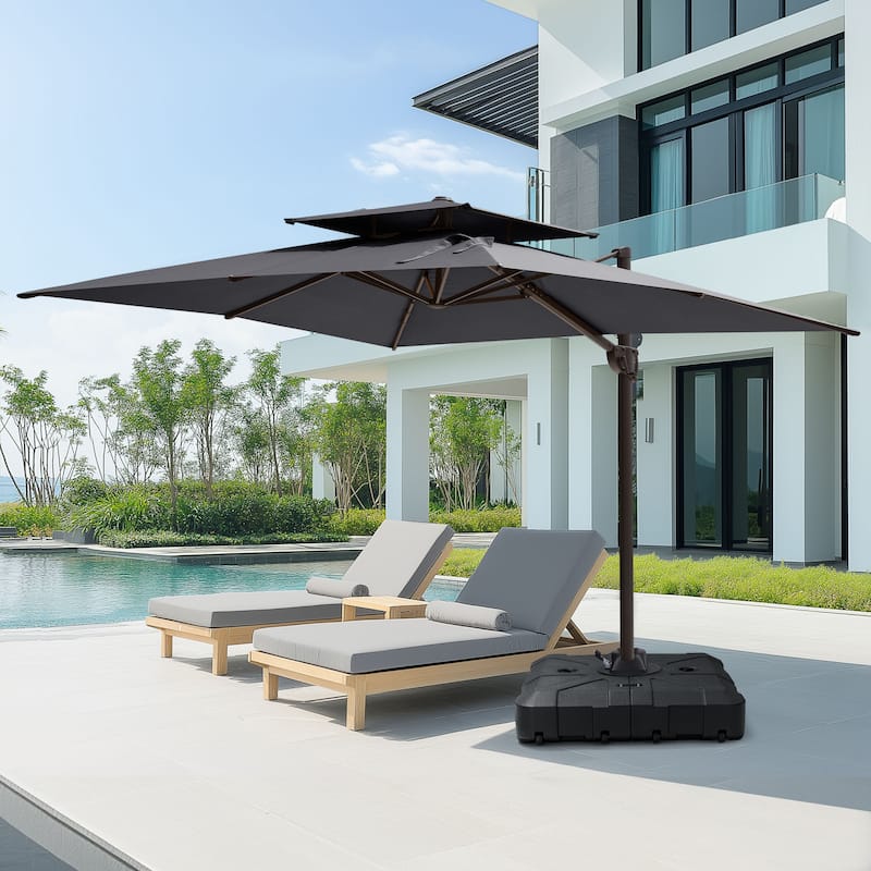 Pellebant Outdoor Patio 9 FT x 11.5 FT Double Top Cantilever Offset Umbrella with HDPE Base