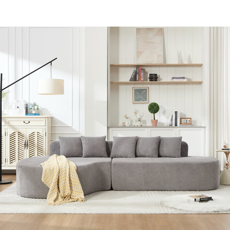 L-Shape Boneless Couch for Living Room, Curved Sectional Sofa Memory Foam Floor Sofa with 5 Pillows