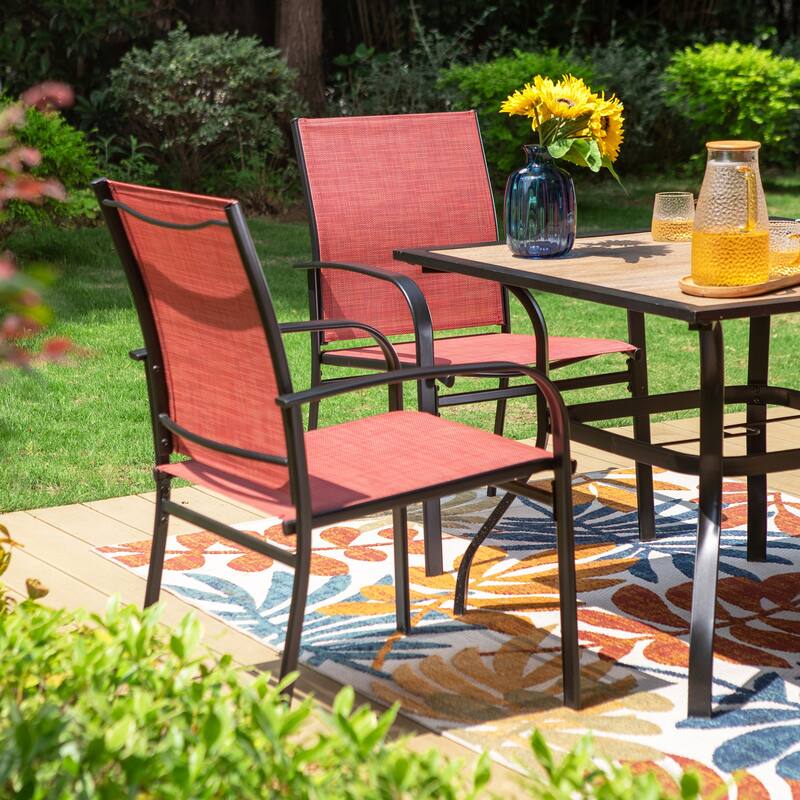 MAISON ARTS 5-Piece Outdoor Dining Set Wood-look Square Table & 4 Textilene Dining Chairs