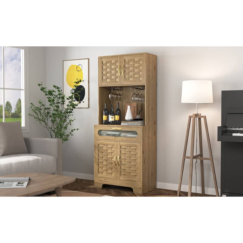 Kitchen Pantry with Storage Drawers, Freestanding Buffet Cabinet with Shelves, Sideboard Cabinet with 4 Wooden Doors