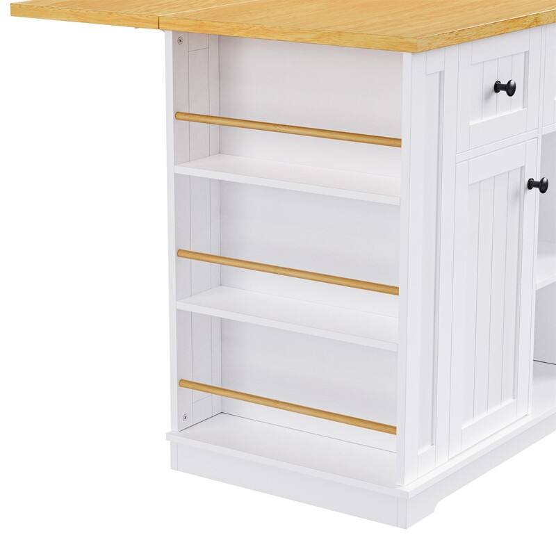 3-Piece/1 Piece Kitchen Island Set with/without 2 Bar Stools, Kitchen Cart on Wheels with 3 Drawers, Drop Leaf & Open Side Racks