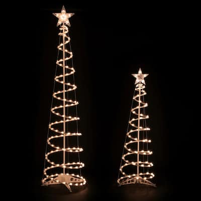 Lighted Spiral Outdoor Christmas Trees - 4' and 6' - Clear - Set of 2