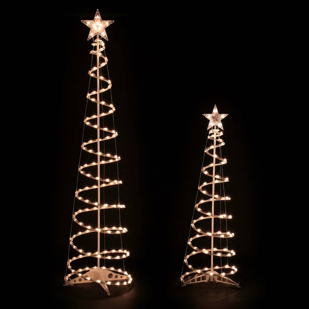 Lighted Spiral Outdoor Christmas Trees - 4' and 6' - Clear - Set of 2