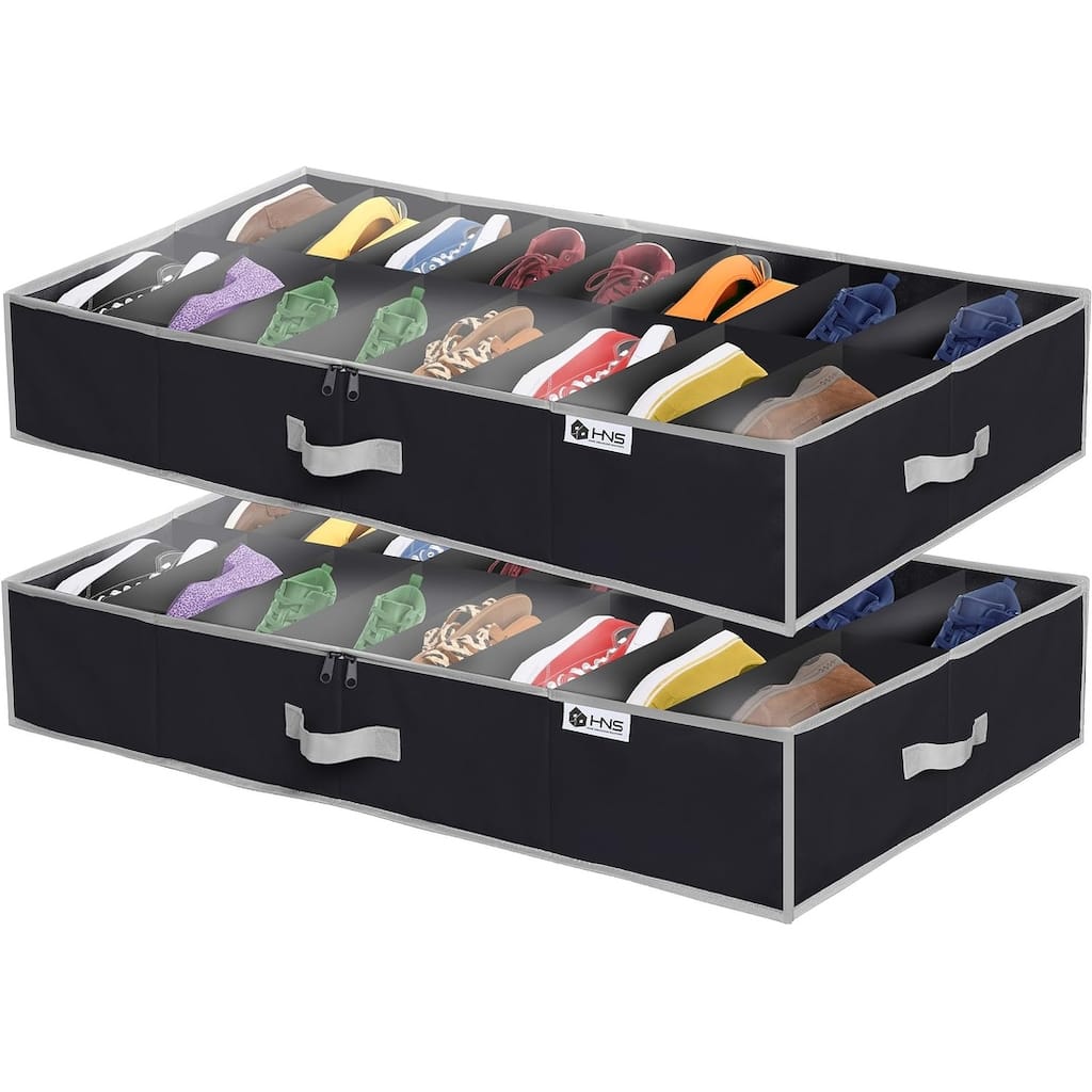 HOLDN' STORAGE Under Bed Shoe Organizer - Set of 2, Tear-Resistant 600D Material - Holds Up to 32 Pairs of Shoes